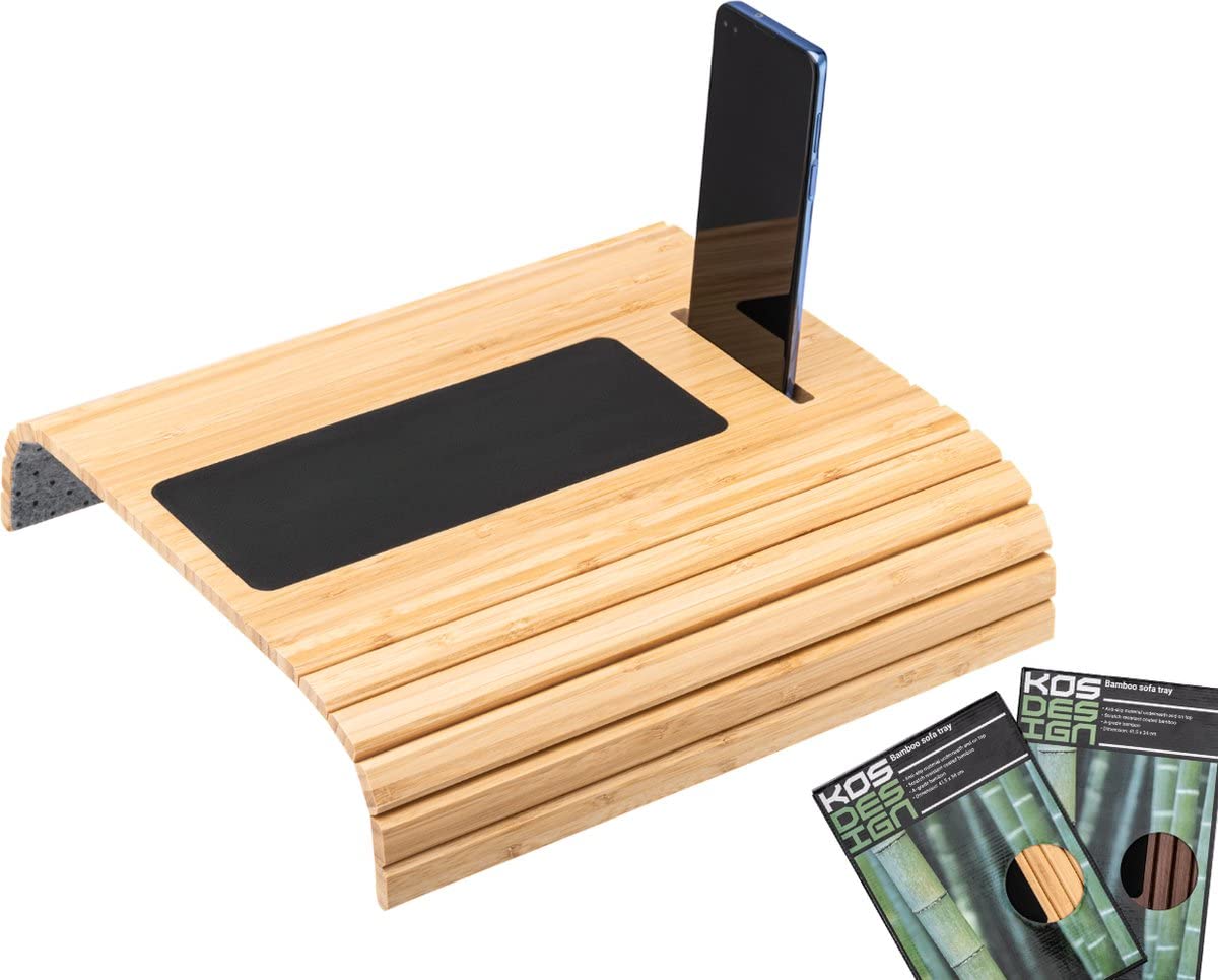 Bamboo Sofa Arm Tray – Anti-Slip, Flexible Sofa Arm Table for All Armrests – Durable Couch Tray with Elegant Design, Natural Color