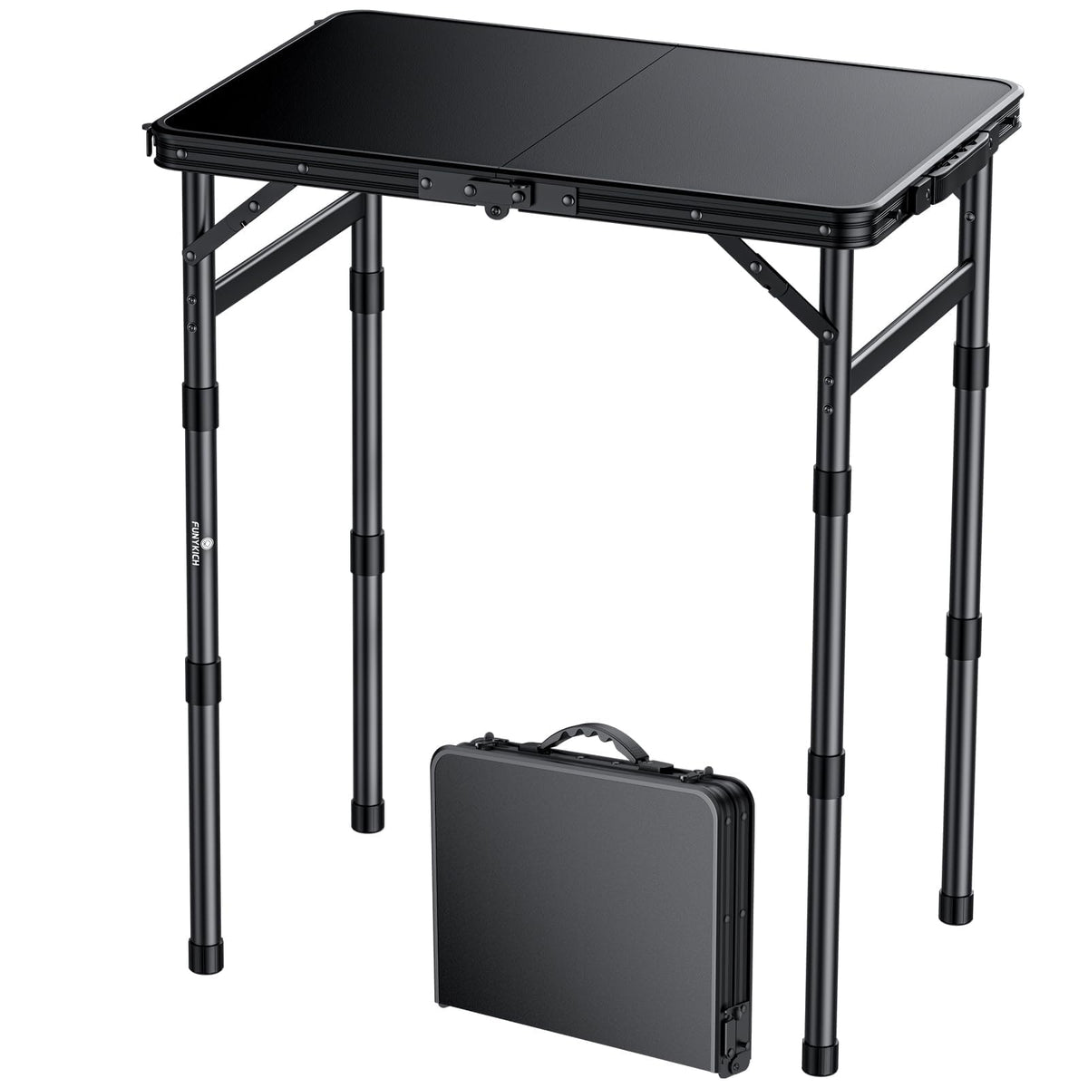 FUNYKICH Camping Table with Plastic Tabletop 58x40cm, 3 Height Adjustable Small Folding Table