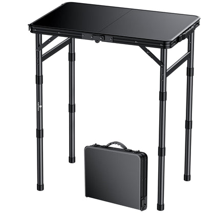 FUNYKICH Camping Table with Plastic Tabletop 58x40cm, 3 Height Adjustable Small Folding Table