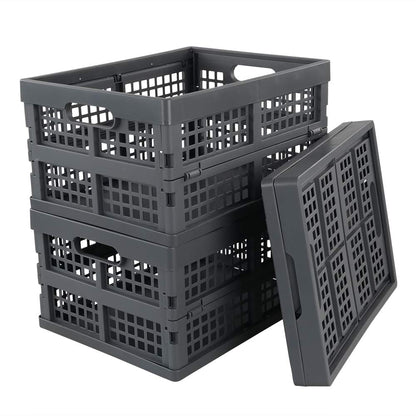 Bblina 3-pack Grey Folding Storage Crates Plastic Collapsible Basket, 15 Liter