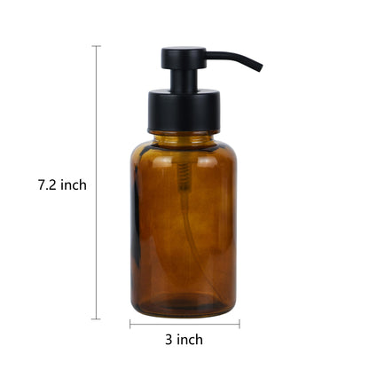 SDlumeiy 15 oz Amber-Tinted Thick Glass Foaming Soap Dispenser, Refillable Foaming Soap Dispenser with Black Rust-Proof Foam Pump