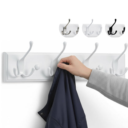 LARHN White Wall-Mounted Coat Rack - 4 White Coat Hooks, 42cm