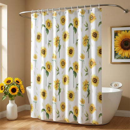 Rohxyzo Watercolour Sunflower Shower Curtain, 180 x 180 cm, Polyester Fabric Bathroom Curtain with 12 Hooks