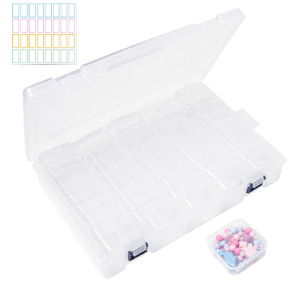 Sxutop 45 Pieces Bead Storage Box Clear Plastic Beads Organiser Storage Box Small Clear Bead Containers with Lids and Labels Plastic storage Boxes