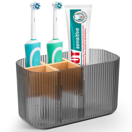 CHONLY 5 Slots Toothbrush Holder, Bamboo Electric Toothbrush Holder, Transparent Black Toothbrush Holders for Bathroom, Large Toothbrush and