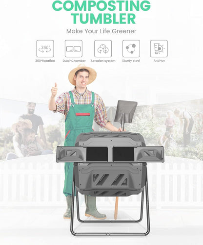 SQUEEZE master 160L Dual Chamber Compost Tumbler Bin Capacity rotatable, Better Air Circulation Efficient Compost, Rotating Tumbling Composter Bin for