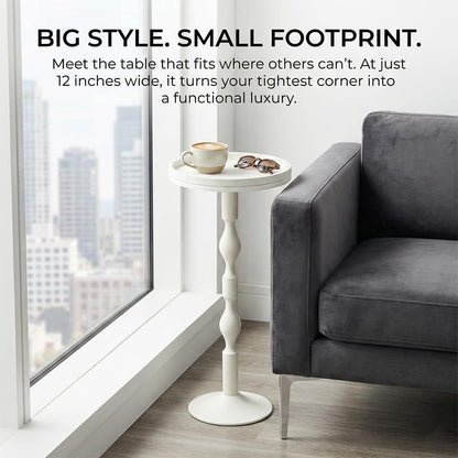 ZEXVIDA Small Round Drink Table,Pedestal Tables,Small Round Side Table for Narrow Spaces,End Table for Living Room, Bedroom, Bathroom,Balcony (White)