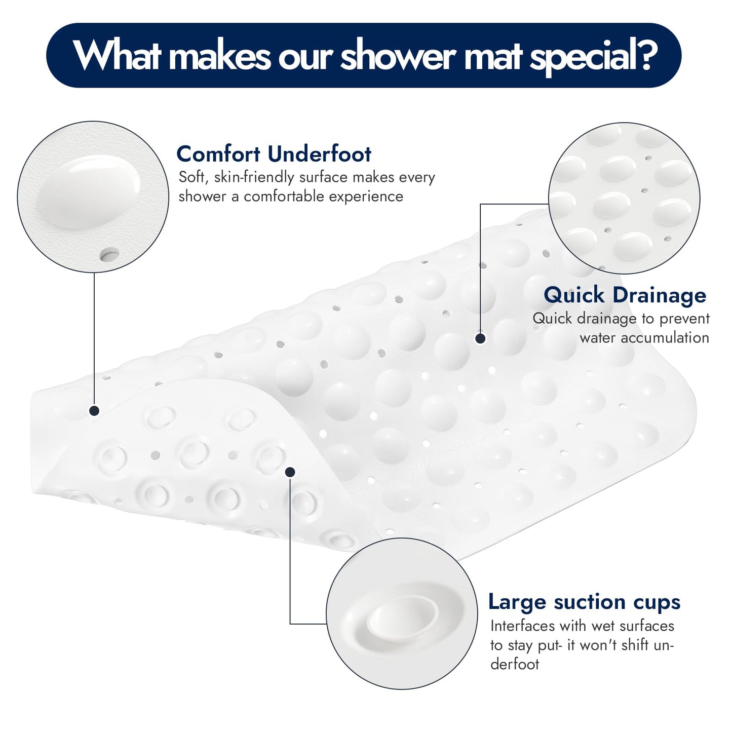XIYUNTE Corner Shower Mat Non Slip Anti Mould - 54 x 54cm Non Slip Shower Mats for Inside Shower Corner, Bath Mat for Corner Shower