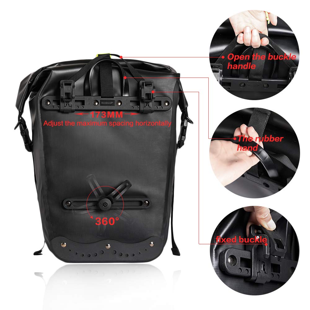Rhinowalk Waterproof Bike Pannier 25L - Bicycle Cargo Rack Saddle Bag, Shoulder Bag, Laptop Pannier for Professional Cycling Accessories