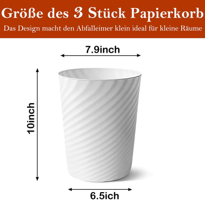 Duscdesp 3 Pack Plastic Waste Paper Bin,8L Stripe Trash Can,Minimalist Uncovered Small Bin,Round Waste Paper Basket for Kitchen Bathroom Bedroom