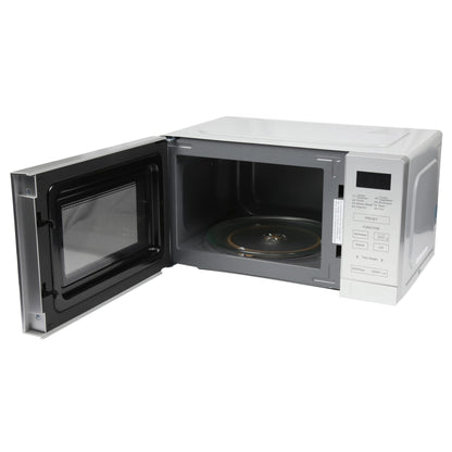 EMtronics 20 Litre 700W Digital Microwave with 800w Grill, 10 Power Levels, 8 Preset Options, Defrost Function and Cavity Light - Silver