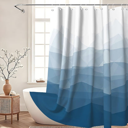 Xiaoterna Modern Concise Blue Shower Curtain Abstract Contemporary Aesthetics Waterproof Bathroom Curtain 3D Shadow White Geometric Lines Washable