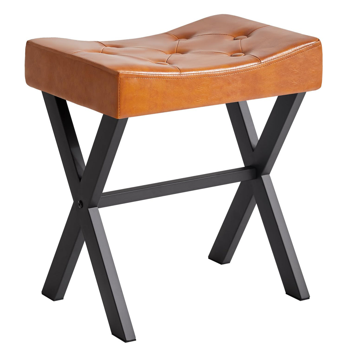 IBUYKE U-Shaped PU Vanity Stool, X-Leg Makeup Chair, Light Brown WBD019J