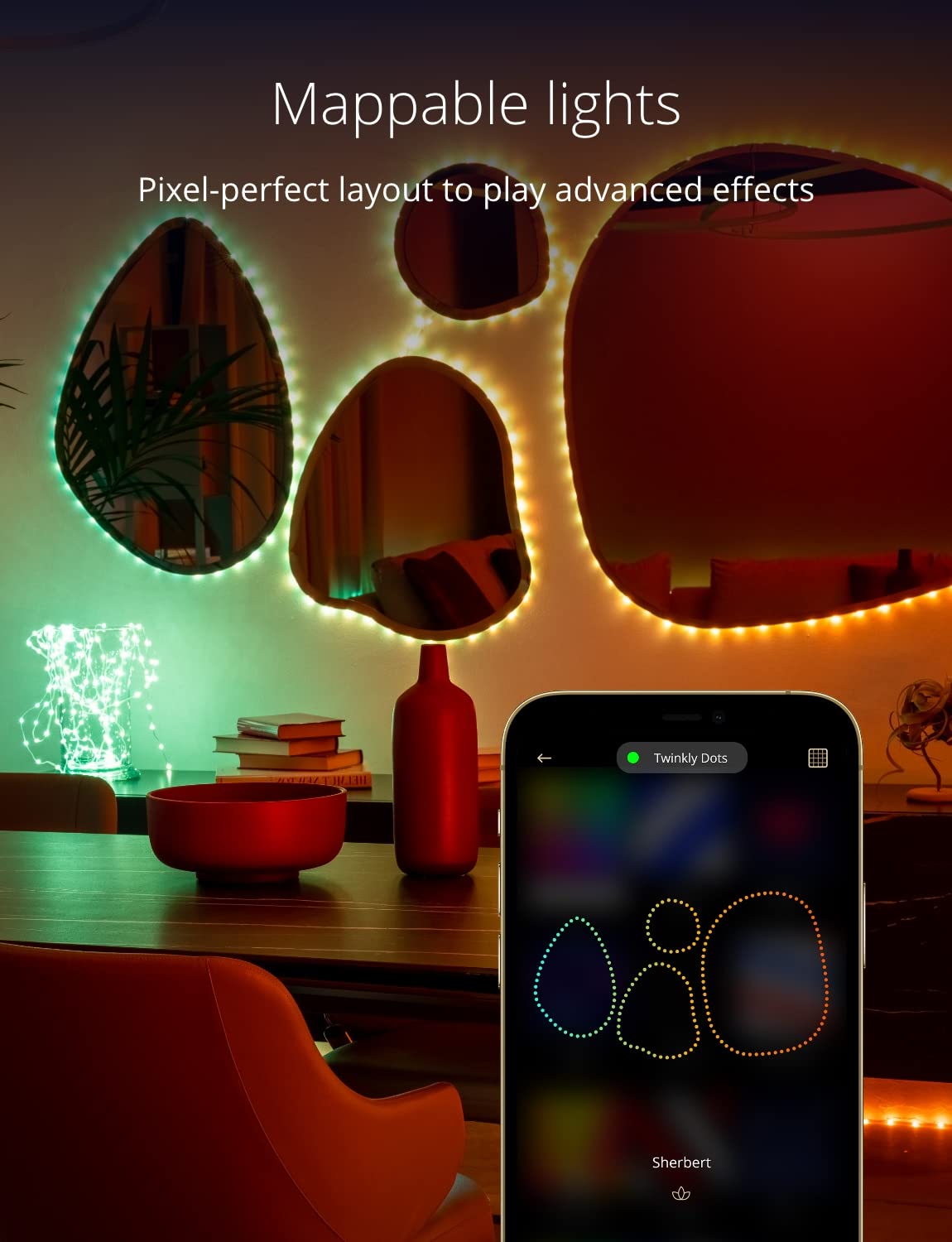 Twinkly Dots 10m, Flexible RGB LED Strip, in- and Outdoor, Compatible with Alexa and Google Home, IP44, 16 M+ Colors, App Control, Transparent Wire,