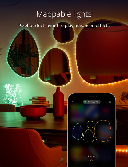 Twinkly Dots 10m, Flexible RGB LED Strip, in- and Outdoor, Compatible with Alexa and Google Home, IP44, 16 M+ Colors, App Control, Black Wire, 200 LED