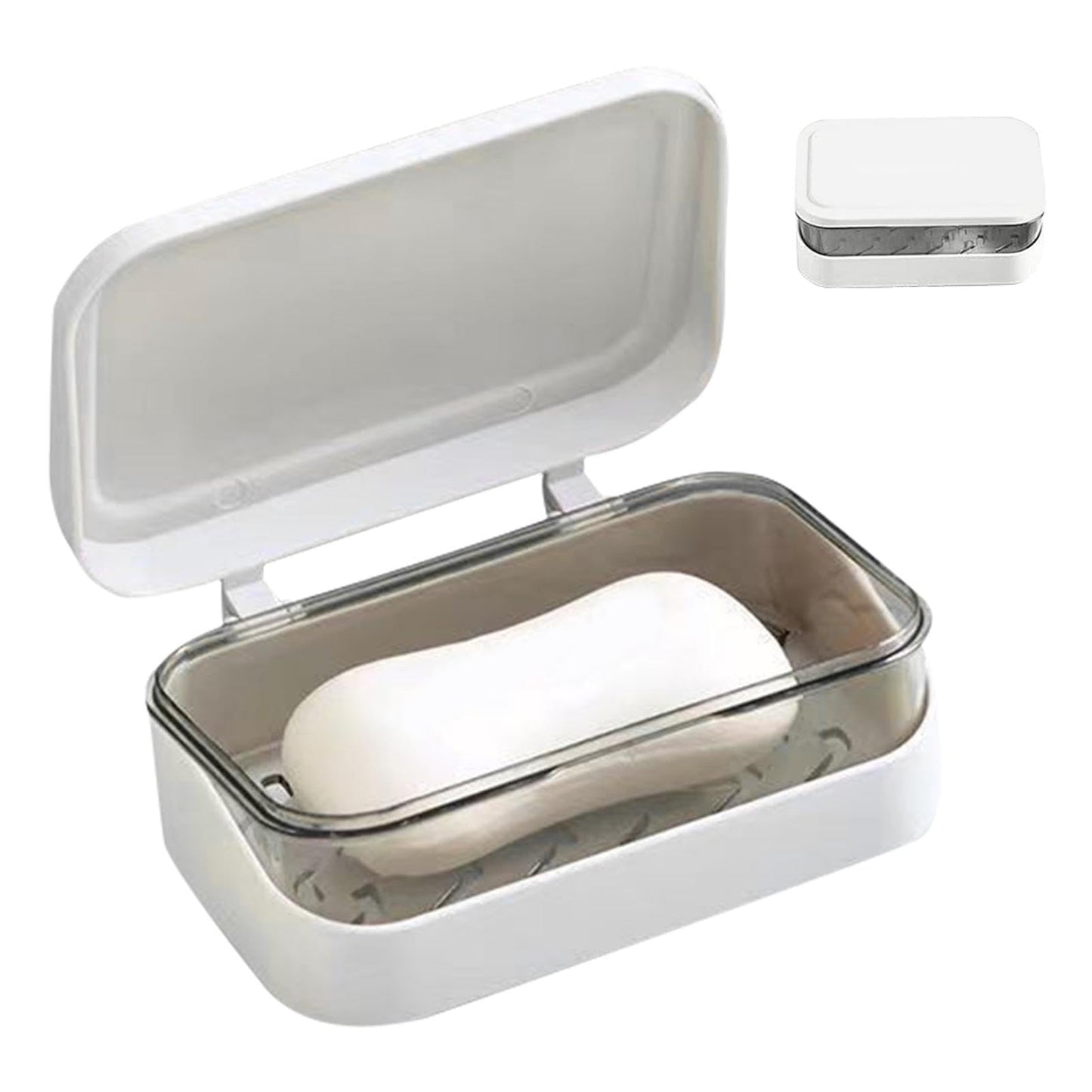 Soap Case Holder, 2 Layers Soap Dish Tray with Removable Drainer and Lid, Portable Rectangular Soap Dish Container for Bathroom Shower Gym Laundry