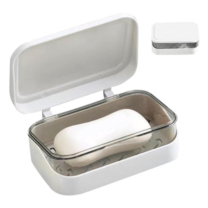Soap Case Holder, 2 Layers Soap Dish Tray with Removable Drainer and Lid, Portable Rectangular Soap Dish Container for Bathroom Shower Gym Laundry