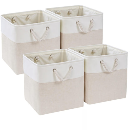 Mangata Fabric Storage Boxes,33x38x33cm Storage Baskets for Organizing Clothes Shelf Nursery Home Closet(Light Beige/White, Set of 4)