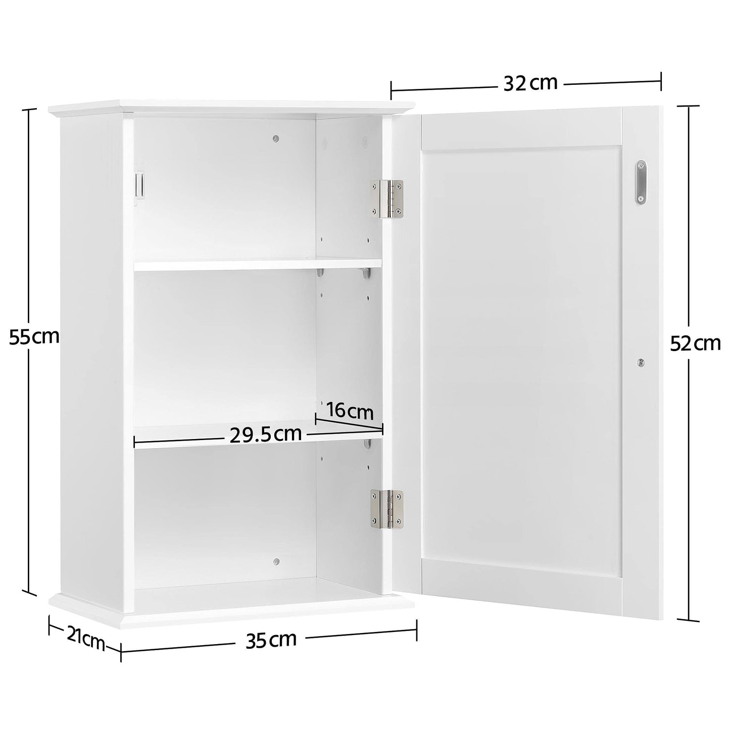 Yaheetech Bathroom Wall Cabinet 3-Height Adjustable Shelf, 1 Door, White