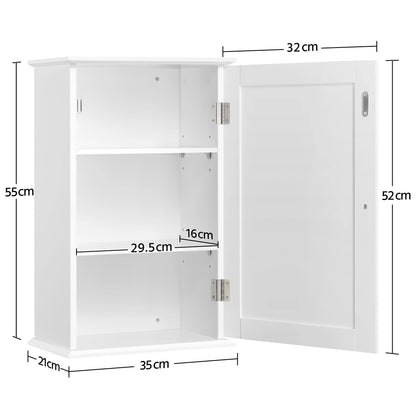 Yaheetech Bathroom Wall Cabinet 3-Height Adjustable Shelf, 1 Door, White