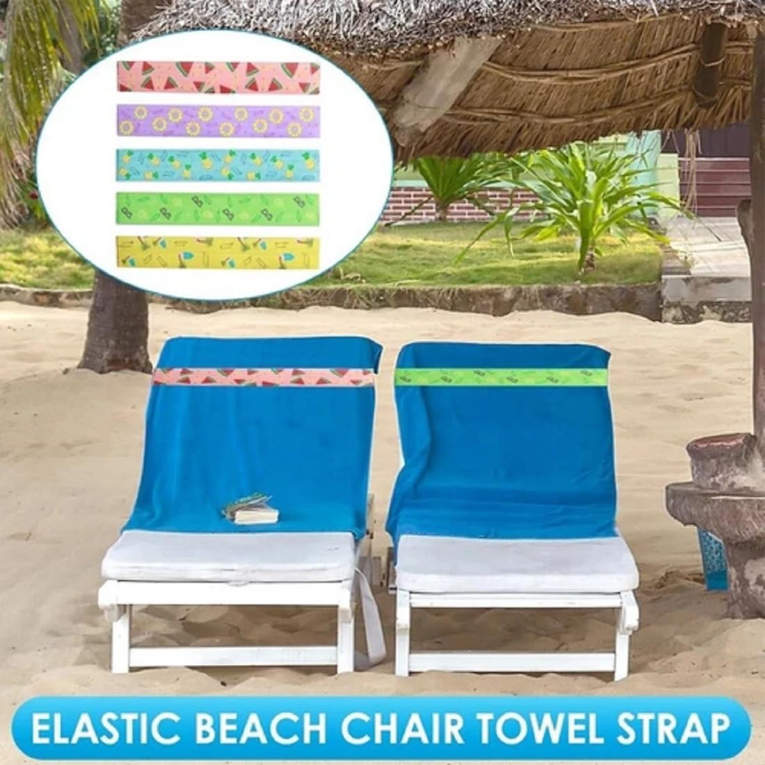 FiTspi 5Pcs Beach Towel Bands for Sun Loungers, Elastic Band for Sunbed Towel, Fixed Beach Towel Holder Sunbed Straps Holders