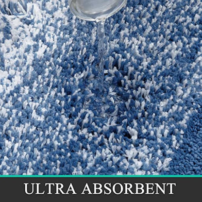 Enyhom Microfiber 3 Piece Bath Mat Sets Non Slip Bath Rugs and Pedestal Mats for Bathroom Washable Absorbent Bathroom Floor Carpet Rug Toilet Rug, Blue