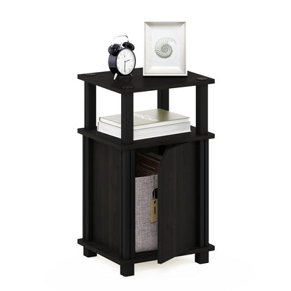 Furinno JUST Side Table, 3-Tier End Table with Door Cabinet, Night Stand, Bedside Table with Open Shelf, for Living Room, Bedroom, Espresso