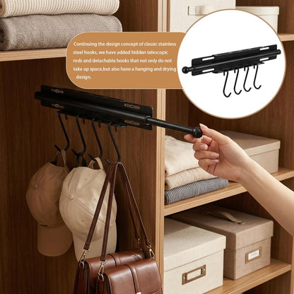 Pull Out Valet Hanger Supporting 11lbs Without Sagging, 12-Inch Adjustable Heavy-Duty Carbon Steel Grey Tube For Laundry Staging