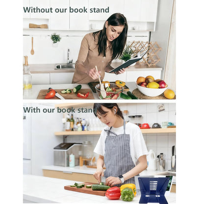 Garegce Book Stand Folding with Page Paper Clips, Cute Astronaut Book Holder, Cookbook Stands 6-Position Adjustable Height for Reading