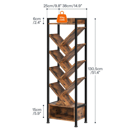 HOOBRO Tree Bookshelf with Storage, 9-Tier Floor Standing Shelf with Upper Shelf & Compartment, Tall CD/DVD/Book Organiser, for Living Room, Bedroom