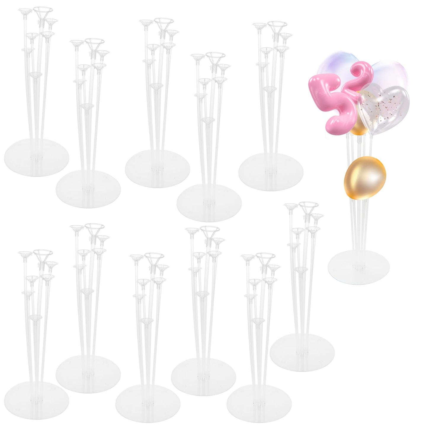 MIVIDE 12PCS Balloon Stands for Table, Table Balloon Stand Kit, Balloon Sticks and Holders, Balloon Holder Sticks with Base, Balloon Tree Stand for