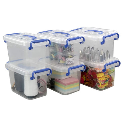 Eudokky Mini Storage Box with Lid, 1.8 L Plastic Transparent Boxes Set of 6