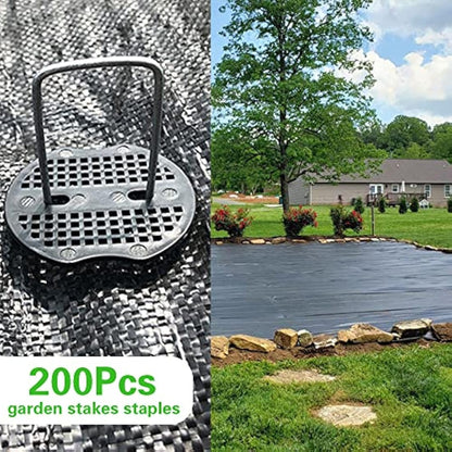 Bakulyor 200 Weed Control Membrane Pegs + 200 Buffer Washer, 6"/150mm Weed Mat Pegs