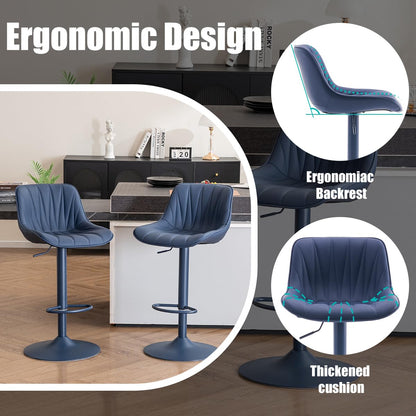 YOUNIKE Bar Stools Set of 2, Modern Upholstered Faux Leather Barstools with Back, Swivel Tall Adjustable Counter Height Bar Chairs, Entirely Navy Blue