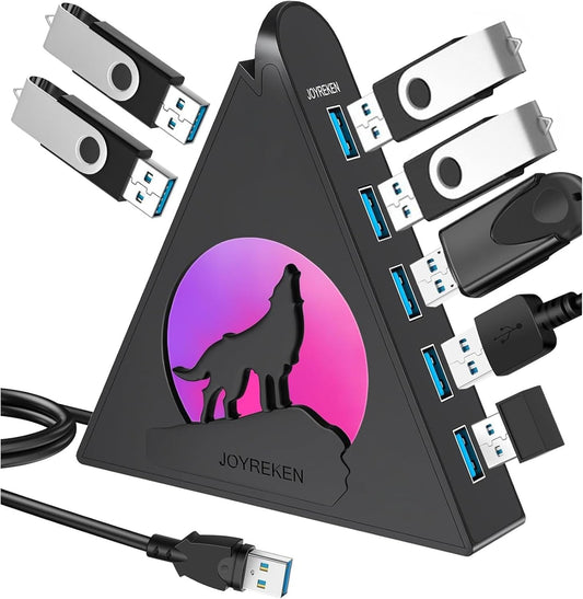 7 Port USB Hub, JoyReken USB 3.0 Hub with 2 FT Long Cable, Vertical USB Exrension Hub for Laptop, MacBook, Xbox, PS4/5, Flash Drive, XPS, PC, Flash