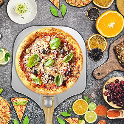 LKE Pizza Peel Aluminum Metal Pizza Paddle with Foldable Wood Handle Easy Storage Pizza Shovel 12 inch for Baking Homemade Pizza