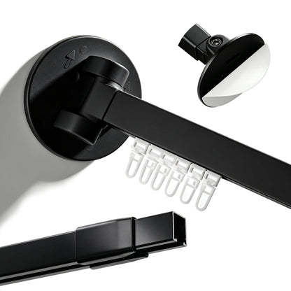 AuraCyzirine Black Shower Curtain pole90-160cm,180° Rotatable Ends,Dual Mount (Self-Adhesive/Screw),Shower Rail for Bathroom, Closet, Window