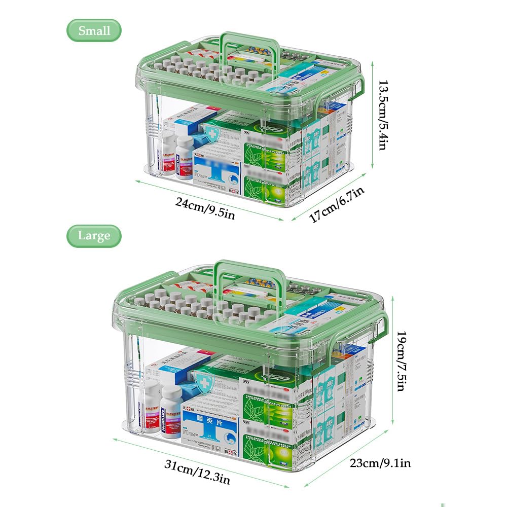 SINBINTA 2-Pack Clear Plastic Medicine Storage Organiser (Green)