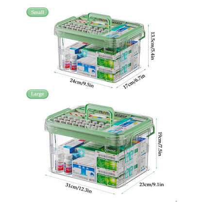 SINBINTA 2-Pack Clear Plastic Medicine Storage Organiser (Green)