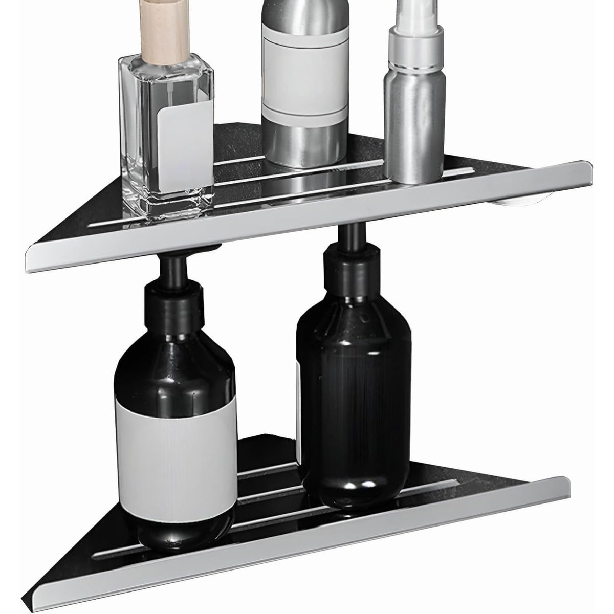 Biutimarden 2PC Corner Shelves,No Drilling Shower Caddy Wall Mounted Storage Basket,Self Adhesive Shower Organiser Storage Stainless Steel Bathroom