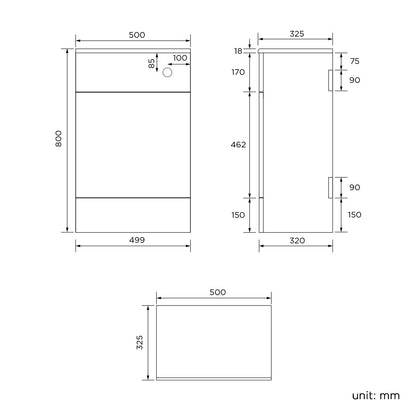 500mm Gloss Grey White Harper Back to Wall Toilet Cupboard Unit (White)