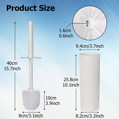 Toilet Brush and Holder Set 2‑Pack, White Plastic Toilet Brushes with 4 Replaceable Brush Heads, Vented Anti‑Drip Base, 360° Soft Dense Bristles