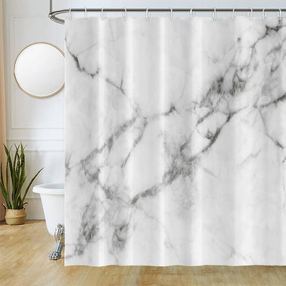 Uiiooazy White Marble Shower Curtain, Grey Effect Modern Bath Curtain Mildew and Mould Resistant Waterproof Polyester Fabric Washable Opaque Shower