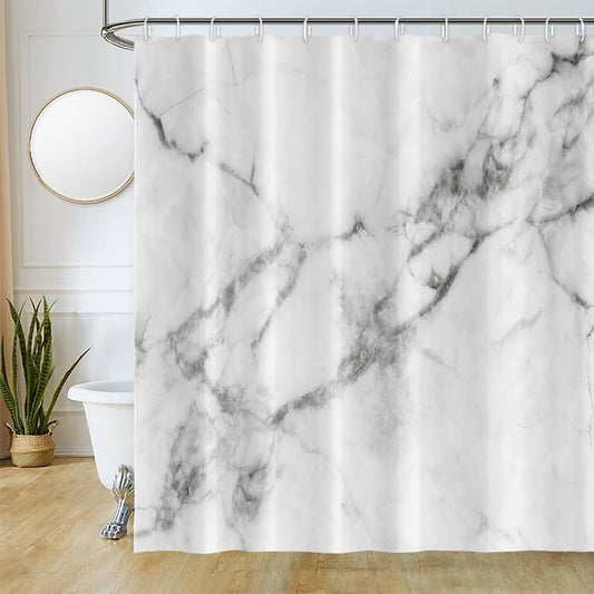 Uiiooazy White Marble Shower Curtain, Grey Effect Modern Bath Curtain Mildew and Mould Resistant Waterproof Polyester Fabric Washable Opaque Shower