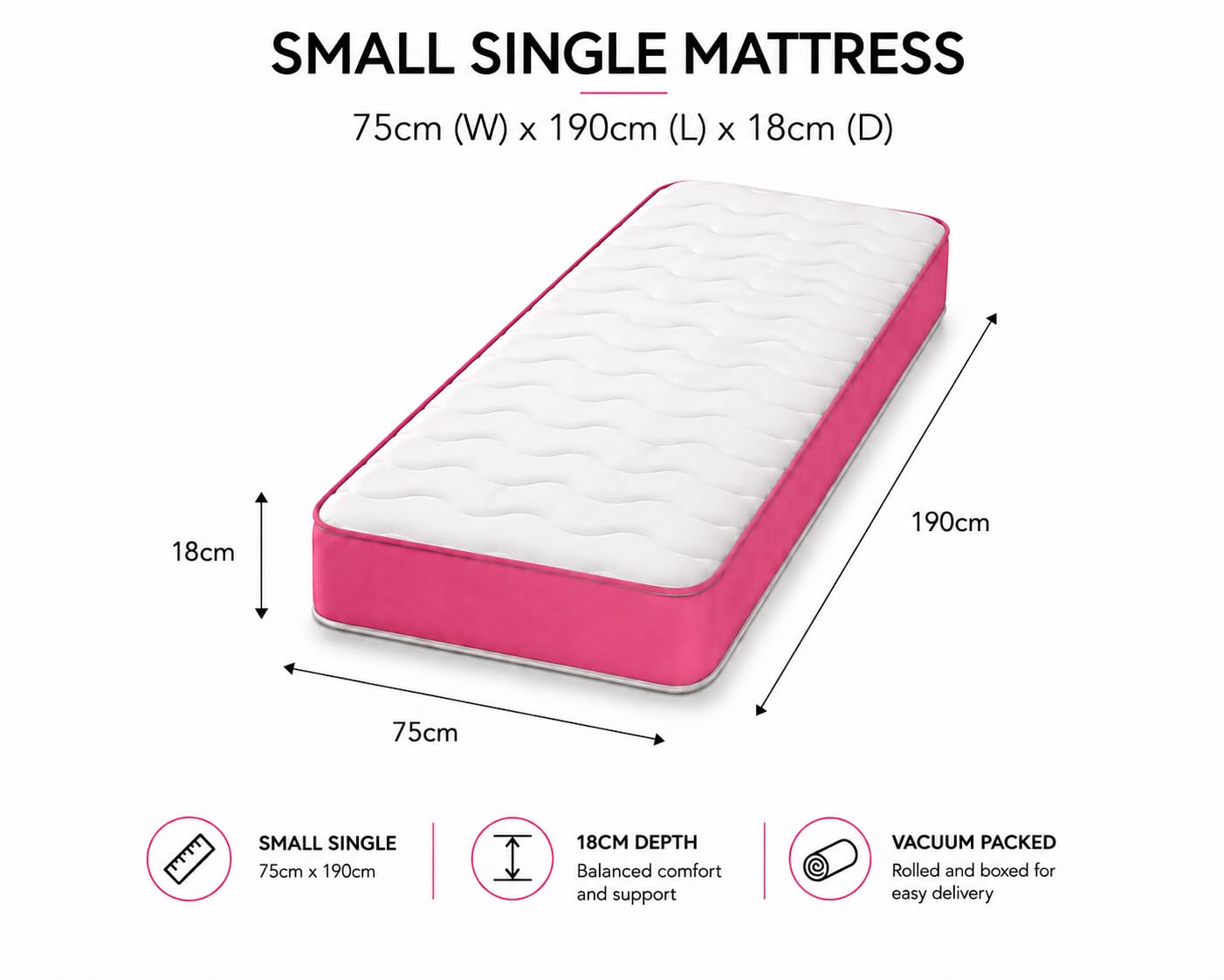 eXtreme comfort ltd Cooltouch Colours Pink Small Single Mattress