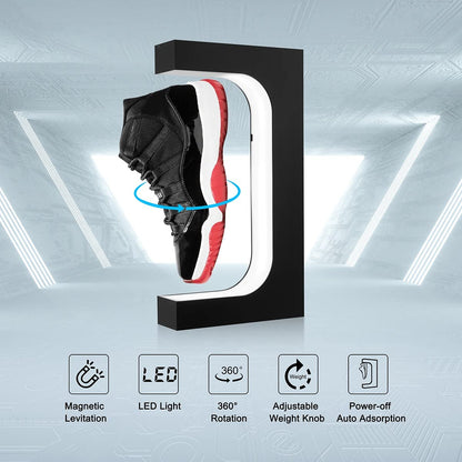DIDWI Floating Shoe Display, Levitating Shoe Display Stand Holder with LED Light Rotating Magnetic Levitation Sneaker Rack for Home Decor