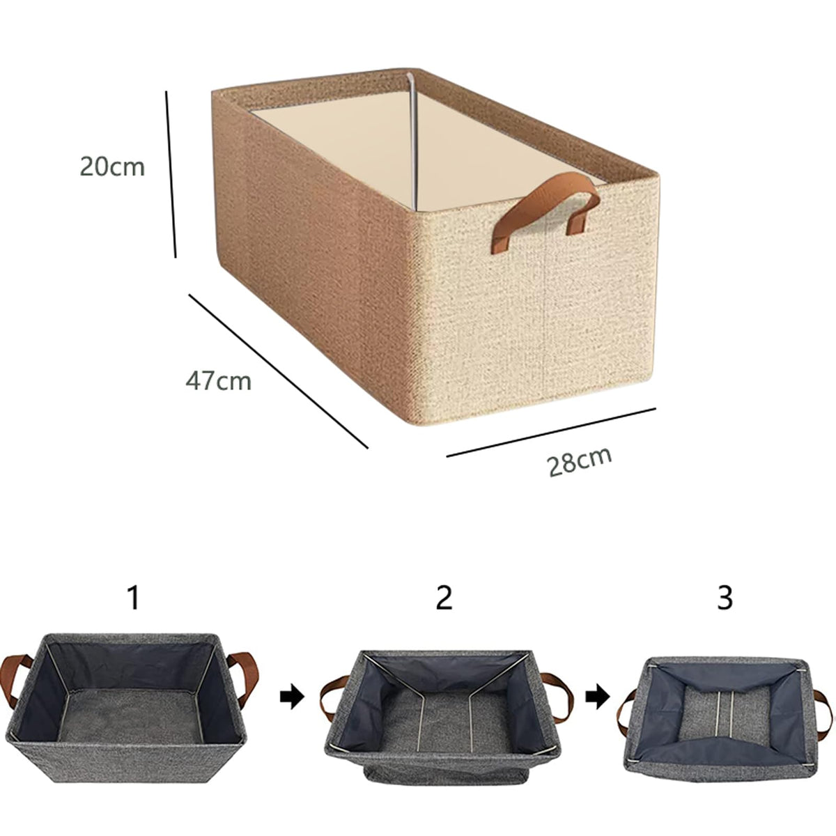 Foldable with Handle Box 2-Pack 18L Storage Basket for Shelves Household Drawer Style Fabric Box for Clothes Bed Linen Pullover T-Shirts Blankets