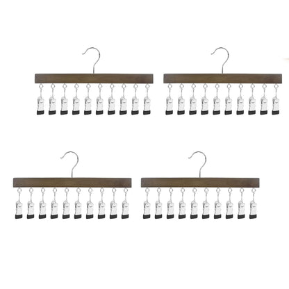 LMSAWK 4 Pack Hat Organizer Hanger, Legging Organizer for Closet, 20 Clips 360° Revolve Wooden Hanger for Socks, Face Mask, Towels, Baby Clothes