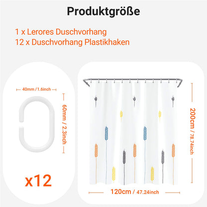 Lerores Shower Curtain, 120 x 200 cm, Colourful Wheat Ears, Weighted Hem, Anti-Mould Textile, Water-Repellent