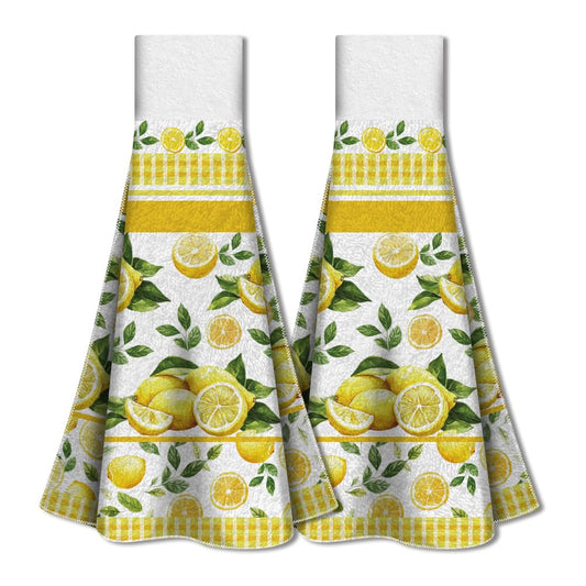 WADORN 2Pcs Lemon Kitchen Towels with Hanging Loop, Lemon Fruit Kitchen Hand Towel Dishcloth Towels Soft Absorbent Hanging Tie Towel for Kitchen
